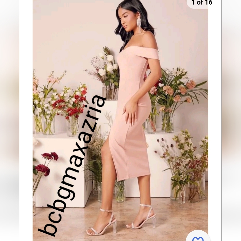 NEW WITH TAGS BCBGMAXAZRIA MARQUISE OFF SHOULDER DRESS BARE PINK DRESS MSRP $298